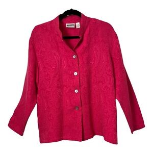 Chico’s Design, Pink Silk Damask Button Front Top, Medium (Size 1)